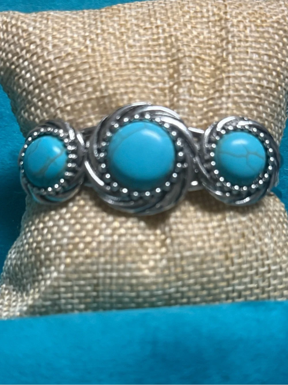 Turquoise Stone Silver-Tone Hinge Cuff  Bracelet